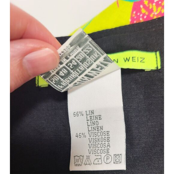 Alain Weiz Linen Viscose Black Dress with Neon Floral Print, Size 20 US - Picture 5 of 8